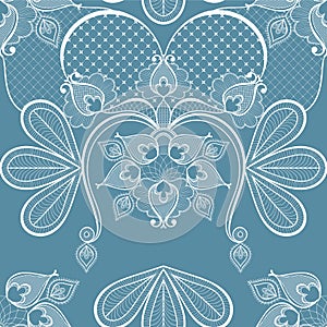 Blue lace vector illustration for vintage card decoration, seamless pattern. Floral romantic background. Zentangle ornament for w