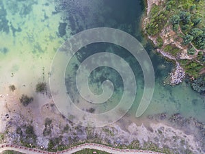 Blue laggon see from above in old sand mine in Poland. photo