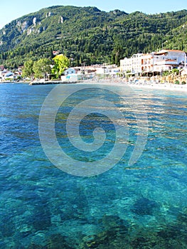 Blue lagoon coast landscape ionian sea on Corfu island