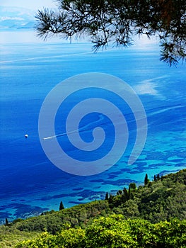 Blue lagoon coast landscape ionian sea on Corfu island