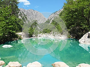 Blue lagoon in canyon turkey