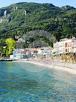 Blue lagoon coast landscape ionian sea on Corfu island