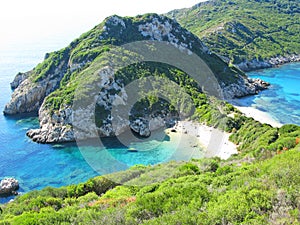 Blue lagoon coast landscape ionian sea on Corfu island