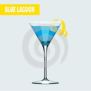 Blue lagoon cocktail in martini glass vector
