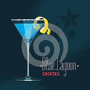 Blue Lagoon cocktail in martini glass vector