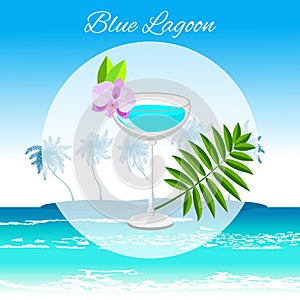 Blue Lagoon cocktail on the seaside background