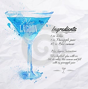 Blue Lagoon cocktails watercolor