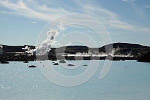 Blue Lagoon Grindavik BlÃ¡a LÃ³niÃ° - blue color comes from silicates reflecting light, Iceland