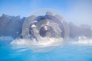 Blue Lagoon, Iceland. Natural background. Geothermal spa for rest and relaxation in Iceland. Warm springs of natural origin.