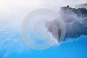Blue Lagoon, Iceland. Natural background. Geothermal spa for rest and relaxation in Iceland. Warm springs of natural origin.