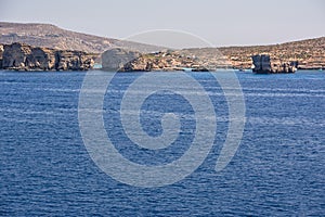 Blue Lagoon on the island of Comino seen from the sea
