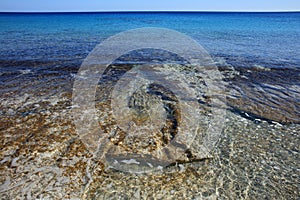 Blue lagoon kedrodasos beach creta island rocky cost clear waters covid-19 season holidays modern background high quality print