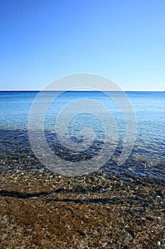 Blue lagoon kedrodasos beach creta island rocky cost clear waters covid-19 season holidays modern background high quality print