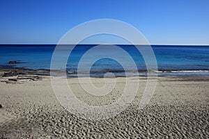 Blue lagoon kedrodasos beach creta island rocky cost clear waters covid-19 season holidays modern background high quality print