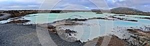 Blue Lagoon Landscape Panorama of Outside Pools in Lava Fields, Reykjanes Peninsula, Iceland