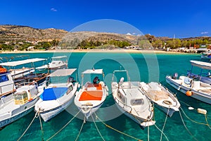 Blue lagoon of Marathi bay with fishing boats