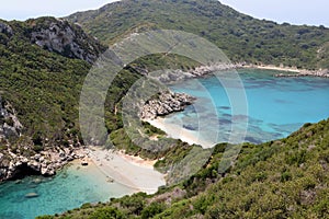 Blue lagoon of Porto Timoni beach in Corfu greece