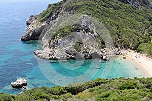 Blue lagoon of Porto Timoni beach in Corfu greece