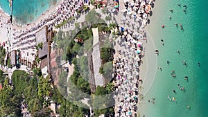 Blue Lagoon on Sunny Day. Aerial View. Oludeniz, Turkey. Vertical Video