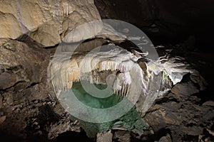 Blue Lake in the Anakopia Hall of New Athos Cave in Abkhazia