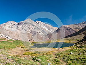 Blue Lake in the Andes, near of Aconcagua