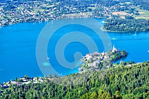 Blue lake in Austrian Alps, aerial view 3