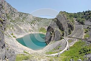 Blue lake in the crater of an extinct volcano in Croatia..