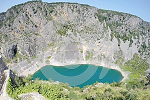 Blue lake in the crater of an extinct volcano in Croatia..