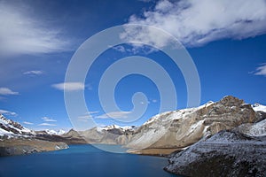 Blue lake in high altitude, Tilicho, Nepal photo