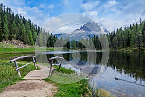 Blue Lake in Italian mountains Dolomites, Italy