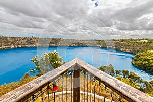 Blue Lake lookout balcony with love locks in Mount Gambier