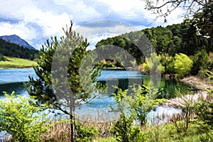 Blue Lake in the mountains - Painting effect