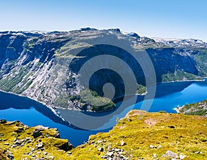 Blue lake in Norway near Trolltunga