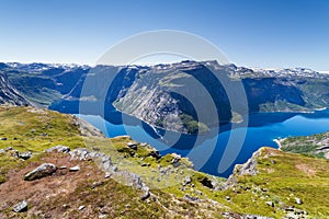 Blue lake in Norway near Trolltunga