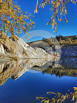 Blue lake at Saint Bathans in Otago region of the South Island of New Zealand