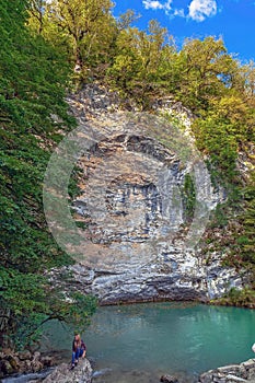 GAGRA, ABKHAZIA - OCTOBER 4, 2014: Blue Lake near Ritsa Lake.