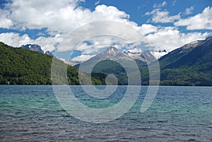 Blue lake and snow mountain in Patagonia