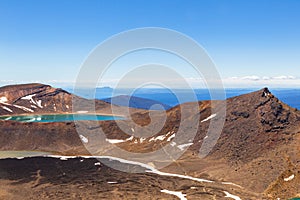 Blue lake. Tongariro National Park. Valley of Three Volcanoes. North Island. New Zealand