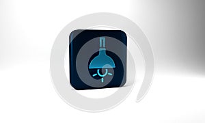 Blue Lamp hanging icon isolated on grey background. Ceiling lamp light bulb. Blue square button. 3d illustration 3D