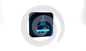 Blue Lamp hanging icon isolated on grey background. Ceiling lamp light bulb. Blue square button. 3d illustration 3D