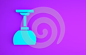 Blue Lamp hanging icon isolated on purple background. Ceiling lamp light bulb. Minimalism concept. 3d illustration 3D