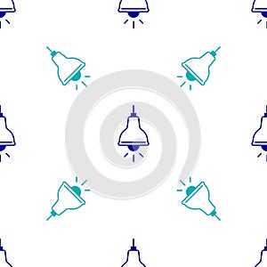 Blue Lamp hanging icon isolated seamless pattern on white background. Ceiling lamp light bulb. Vector