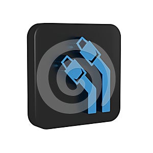 Blue LAN cable network internet icon isolated on transparent background. Black square button.