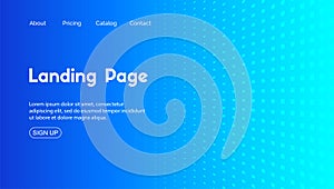 Blue landing page vector template. Abstract minimal background for business web site