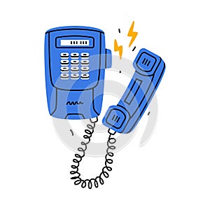 Blue Landline or Wireline Home Phone as Telephone Connection Vector Illustration