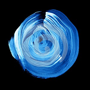 Blue lapis textured acrylic circle. Watercolour stain on black background.