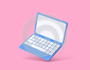 Blue laptop isolated on pink background. Clipping path included