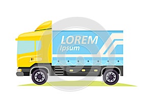 Blue Large Truck with Emblem on White Background