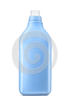 Blue laundry liquid detergent, cleaning agent, bleach or fabric softener plastic bottle with white cap, isolated on white