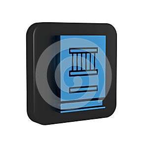 Blue Law book icon isolated on transparent background. Legal judge book. Judgment concept. Black square button.